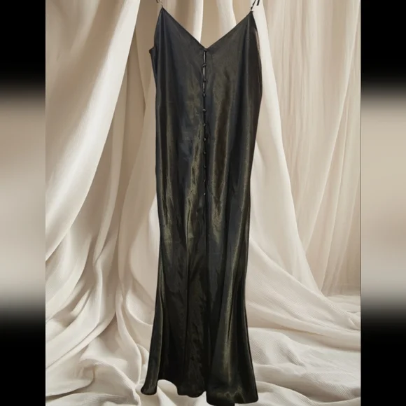 La SENZA Vintage Long Black Slip with Buttons - Picture 1 of 2